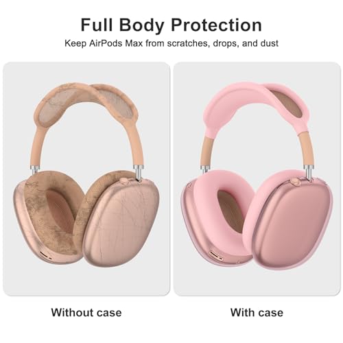 Image of Tobfit Silicone Case Cover for AirPods Max Headphones, Soft Clear TPU Anti-Scratch Ear Pad /Ear Cups /Headband Cover for AirPods Max, Sweat-Proof Transparent Protector Accessories,Pink