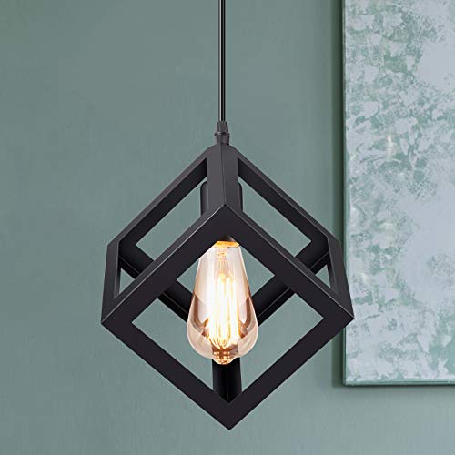MAKITESY Moderne Suspensions Noir Luminaire Retro Metal Plafonnier Lustre Luminaire éclairage Forme de Géométrie E27 Edison Culot Noire Suspension Luminaire Cover