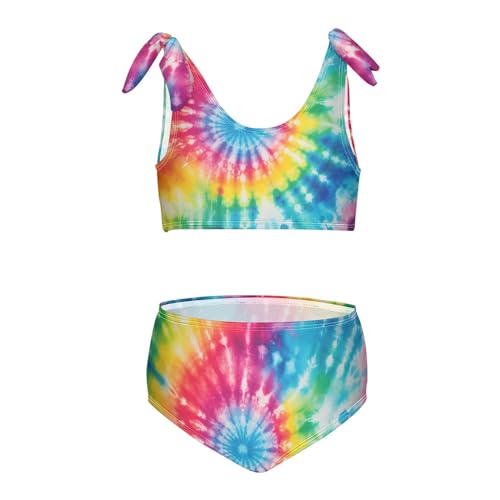 Girls' Bikini Set, Tie Dye Rainbow Kids Swimsuit 2 Pcs Beach Bathing Suit