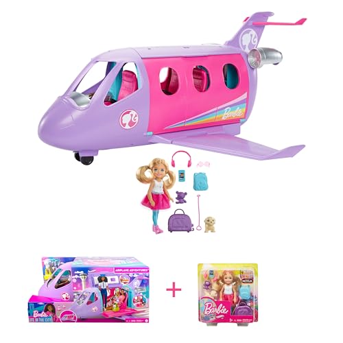 Barbie - Bundle Pack - Airplane Adventures (HCD49) + Chelsea Travel Doll (FWV20). Playset Pilot Doll & 15+ Travel Accessories. Chelsea Travel Doll with Puppy. For +3 Year Old