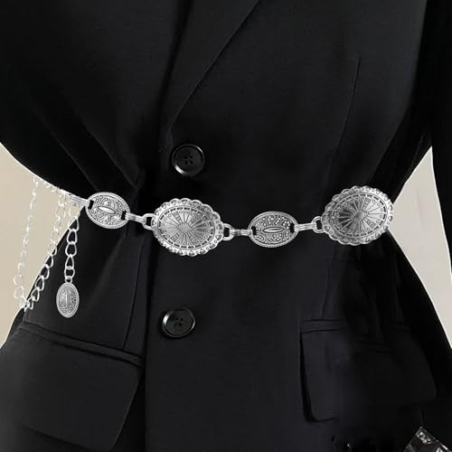 Western Metal Concho Belt for Women Cowgirl Chain Belts for Dresses Jeans Country Concert Outfit, Cowboy Belt4