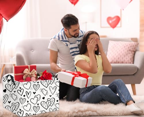 Image of Rectangular Heart Basket Kids Baby Storage Bin Toy Basket Organizer Box for Girls Love Room Decor(Black Striped Heart)