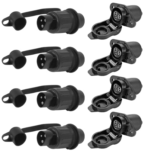 Vegena 4 Piezas Enchufes De Remolque & Zócalo De Remolque 3 Pines, Enchufe Y Zócalo Remolque,Enchufe Eléctrico del Tractor Hembra Macho,12v Impermeable Conector Adaptador Enchufe Remolque
