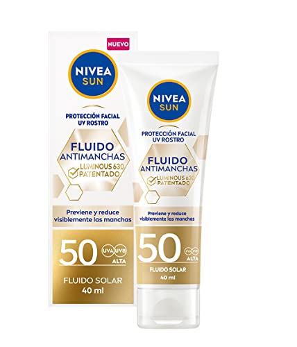 NIVEA SUN Fluido Facial Solar Antimanchas Luminous 630 FP50 (1 x 40 ml), crema antimanchas facial con protección solar, protector antimanchas con ácido hialurónico