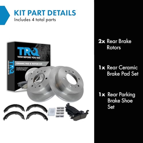 Image of TRQ Rear Brake Pad and Rotor Set Ceramic Parking Brake Shoe Compatible with 2006-2010 Hummer H3 2009-2010 H3T
