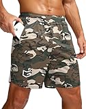 G Gradual Men's 7' Workout Running Shorts Quick Dry Lightweight Gym Shorts with Zip Pockets (Green Camo Large)