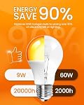 Bonlux Amber Light Bulbs 2000K, A19 9W E26 LED Orange Soft Sleep Warm Light Bulb Blue Light Blocking (60 Watt Equivalent) for Bedroom,Healthy Sleep, Baby Nursery Light, Night Light Bulb, 4 Pack