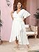 SCOMCHIC Women Plus Size Maxi Dress Short Sleeve Wrap V Neck High Low Split Ruffle Long Dress White