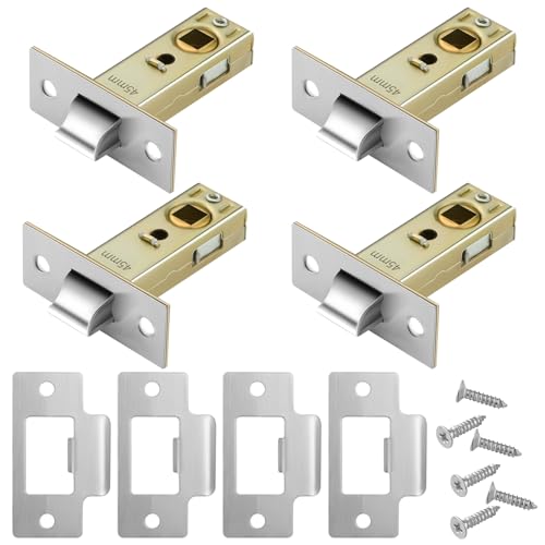 Pimoys 4 Set 45mm Tubular Latch Internal Door Lock Mortice Latch Polished Door Latch for Sprung Lever Door Handles