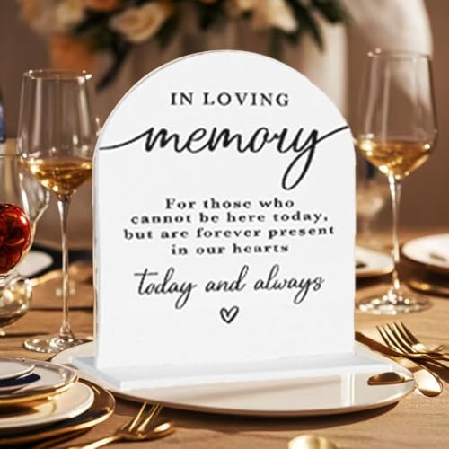 Wkeldr Placa De Homenagem Para Casamento 'Em Memória Amorosa', Suporte De Acrílico Branco, Exibição De Citação De Lembrança, Decoração De Mesa De Casamento Para Cerimônia, Placa De Mesa Com Arco