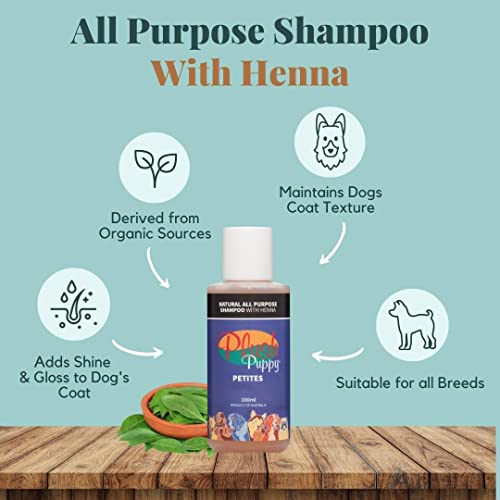 Image of PLUSH PUPPY Dog Shampoo For Short Coated Breeds, Shinny Coat Maintains Overall Skin Health Paraben Free No Artificial Fragrance All Purpose Shampoo With Henna 100 Milliliter