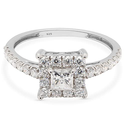 SAVEARTH DIAMONDS 3/4 Carat Princess And Round Cut Lab Created Moissanite Diamond Square Halo Engagement Ring In 14k Gold Over Sterling Silver (VVS1 Clarity, 0.75 Cttw)3