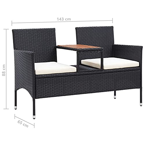 Banc de jardin 2 places compact en polyrotin noir pour optimiser les petits balcons - 3