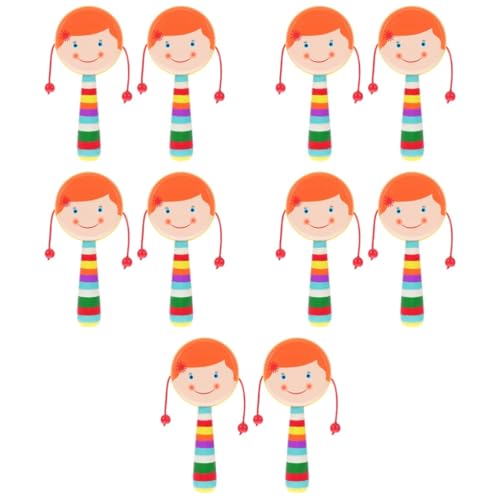 Toyvian 10 Piezas Traqueteo Juguete Sonajero Para Niños Juguete De Tambor De Mono Sonajeros Para 0-6 Meses Sonajero De Mano De Juguete Sonajeros De Bebe Criba Vibradora Manual Bebé Madera