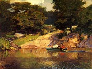 Peinture à l'huile Boating in Central Park Potthast 8x10
