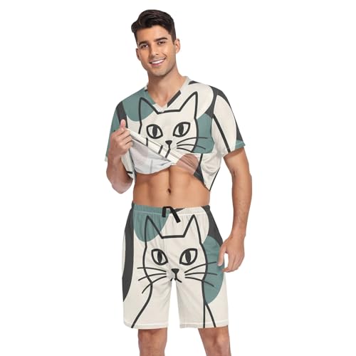 Funny Mens Pajamas Set Soft Nightwear Summer Pjs Sleepwear Short Sleeve Loungewear with Pocket S-XXL3