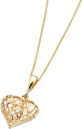 Elements Gold 9ct Yellow Gold Caged Heart Pendant on a Chain of Length 46cm