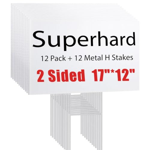 Image of 12 Pack Blank Yard Signs 17 x 12 in with Metal Stakes, White Plastic Yard Lawn Sign for Birthday Decoration,Garage Sale,Guidepost, Open House, Rent