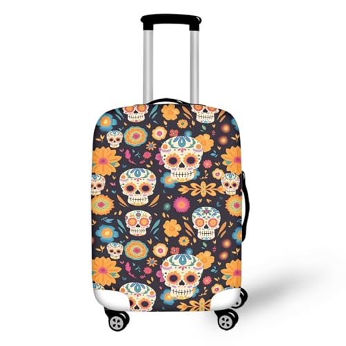 Skull Pattern Dustproof Travel Cover for 18-32 Inch Cartoon Flower Suitcase Halloween Skeleton Washable Polyester Luggage Covers With Zipper Gifts for Women Girls -L