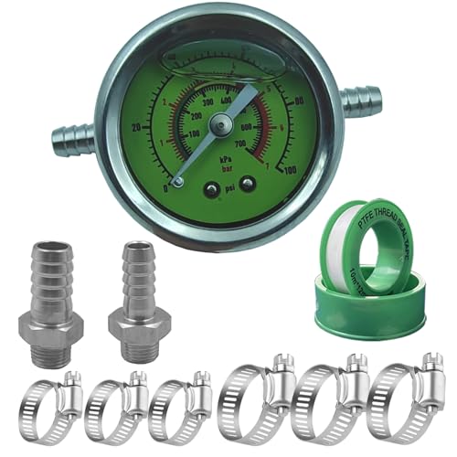 0-100psi Glycerin Filled Fuel Pressure Gauge Kit, Fuel Pressure Gauge Kit, 1-1/2