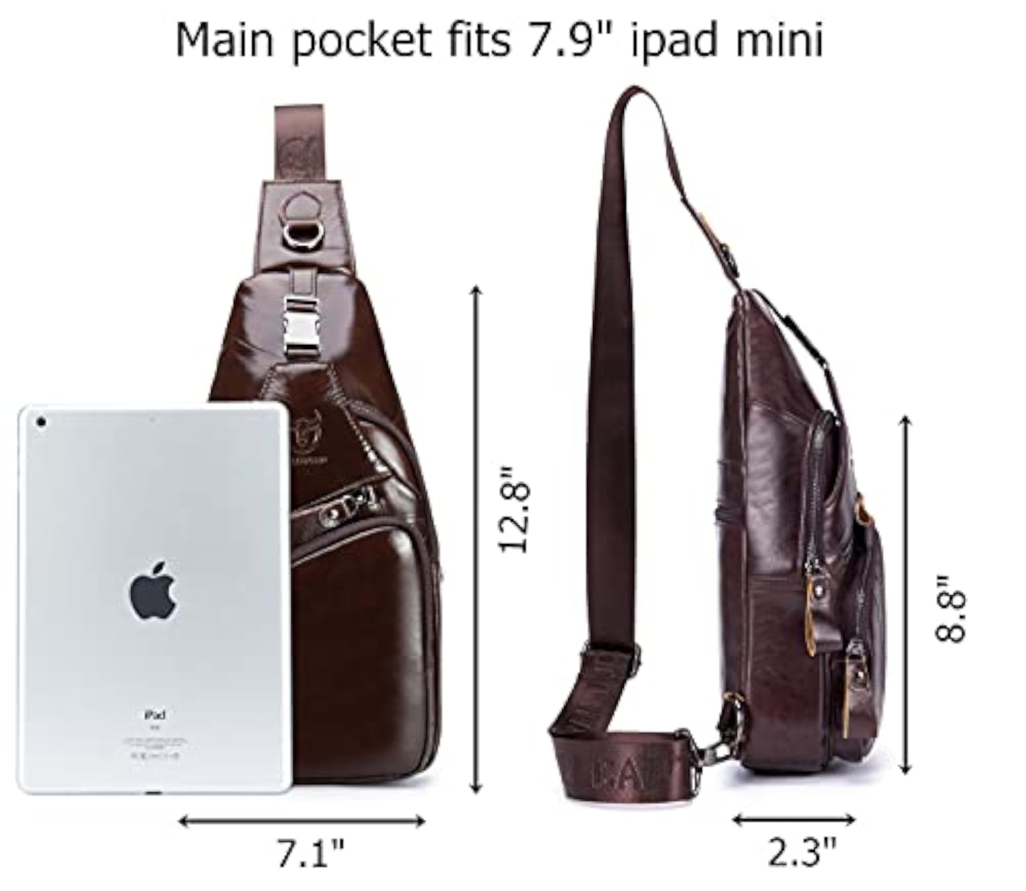 Genuine Leather Sling Chest Bag for Men, Casual Multipurpose