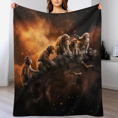 Couverture singe en flanelle 100x130cm douce pour lit et canapé
