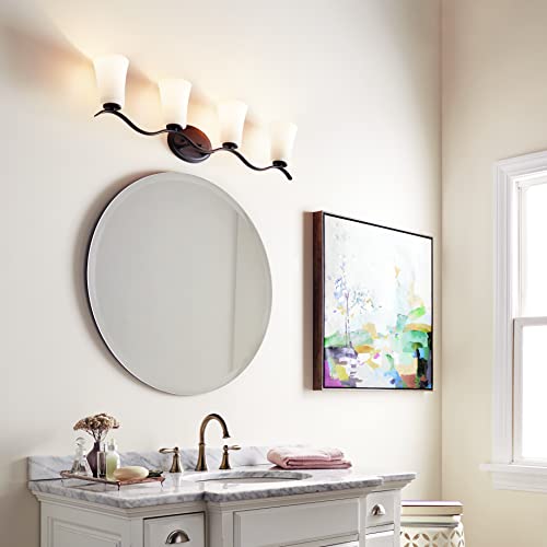 Kichler Armida 32.25" 4 Light Vanity Light with Satin Etched White Glass in Olde Bronze by Kichler - Image 3
