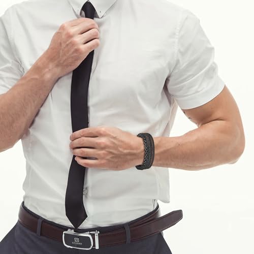 Image of murtoo Mens Bracelet leather and Steel, Stainless Steel Chain and Leather Bracelets for Men