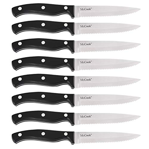 McCook MC55 Steak Knives - 8 Pieces Full Tang Serrated Stainless Steel Steak