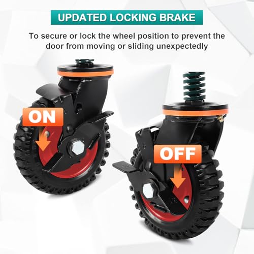 FAHKNS 6" Fence Gate Wheels with Brake, 360 Degree Swivel Spring-Loaded, 500 Lbs Capacity, for Metal Swing Tube Gate Wooden Fence Gate by FAHKNS - Image 6