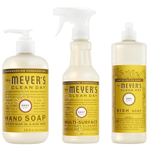 Mrs. MEYERS Kitchen Set Dish Soap Hand Soap and Multi-Surface Cleaner 3 CT (Daisy)