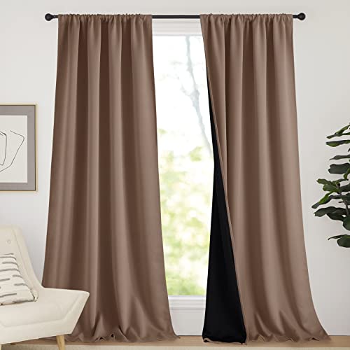 NICETOWN Complete Blackout Room Warming Shades for Large Window Door, 100% Blackout Window Curtain Panels with Black Lined, 52 inches Width Each Panel