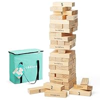 THE TWIDDLERS Large Tumble Tower Garden Lawn Game, 64 Premium Wooden Blocks, Stacks up to 4ft /1.2m High - Building Toys Outdoor Fun for Kids and Adults, Includes Carry Case