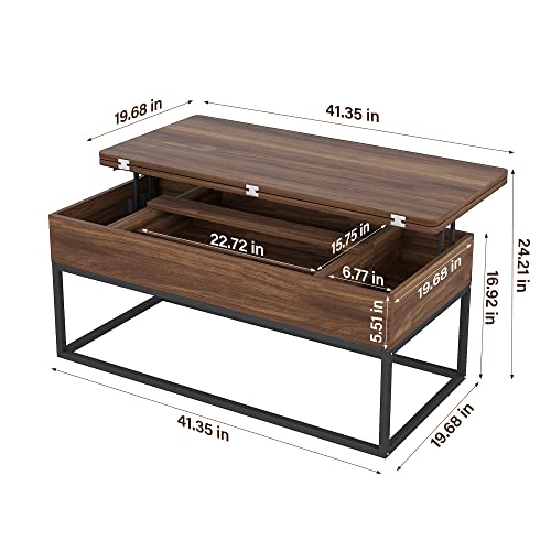 HAIOOU Lift Top Coffee Table, 3in1 Folding Coffee Table with Storage Drawer Push Opening, Metal Frame Wood Coffee Table for Living Room Tabletop Dining Table Reception Home,Apartment/Office - Thumbnail 3