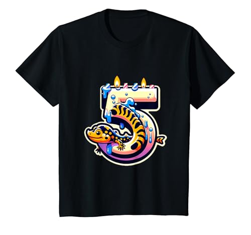 Niños Fiesta de cumpleaños de salamandra tigre de 5 años Camiseta