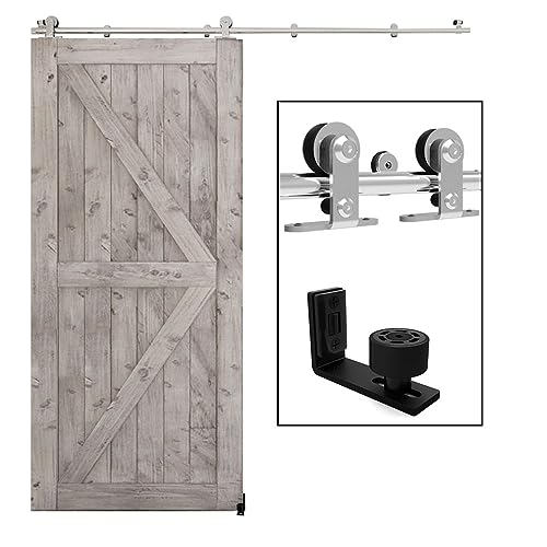 CCJH 5FT/152cm Stainless Steel Sliding Barn Door Hardware Kit for Single Wooden Door-Top T Roller Hanger Set-Silver