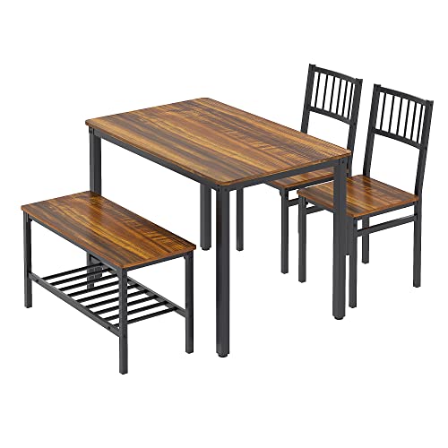 Teraves Dining Table Set for 4/Computer Desk,Kitchen Table with 2 Chairs and a Bench,Table and Chairs Dining Room Set 4 Piece Set for Dining Room (Teak, 110CM)/ 43.31" Teraves Dining Table Set for 4/Computer Desk,Kitchen Table with 2 Chairs and a Bench,Table and Chairs Dining Room Set 4 Piece Set for Dining Room (Teak, 110CM)/ 43.31"