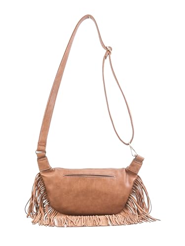 Jessica Simpson Calypso Belt Bag, Stylish Crossbody Purse with Adjustable Strap & Pockets, Almond Brown W/Suede Fringe3