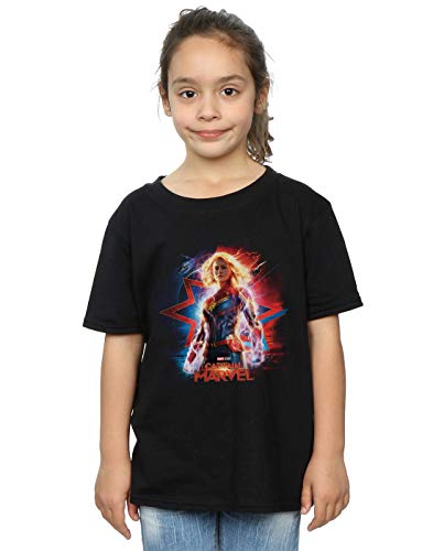 Image of Marvel Girls Captain Marvel Poster T-Shirt Black 9-11 Years