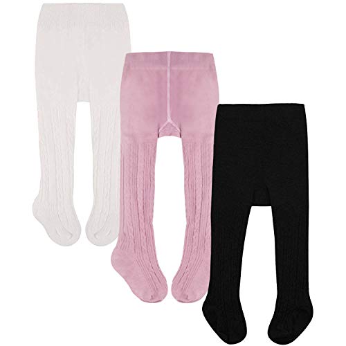 Baby Toddler Girls Tights 3-5 Pack Knit Cotton Leggings Pants for Infant Girl Stockings (0-6Months, Style 3 Pack yz Twist)