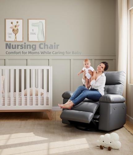 Image of Oversized 360 Swivel Rocking Recliner Chair with Massage & Heat, Ergonomic Lazy Chair with Remote Control for Living Room, Bedroom & Nursery, Gray