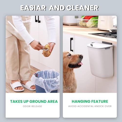 Image of HomeEssentials Plastic Kitchen Dustbin - Modern Lightweight Hanging Garbage Bin for Home /Office | 9 Liters | Open-Top with Handle | Ideal for Kitchen, Bathroom and Cabinet Door (Grey)