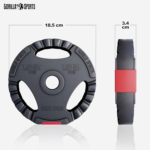 Gorilla Sports® Disques Poids - 1,25/2,5/5/10/15/20kg, Set 2/27,5/30kg, Ø 30/31mm, Fonte, Argent/Noir - Ensemble Plaques d'Haltères, Musculation, Fitness, Gym – Image 4