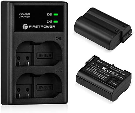FirstPower EN-EL15 /EL15a/EL15b/EL15c Batteries 2-Pack and USB Dual Charger Compatible with Nikon Z6 Z7 D750 D850 D7000 D7100 D7200 D7500 D500 D600 D610 D780 D800 D800e D810 D810a Cameras
