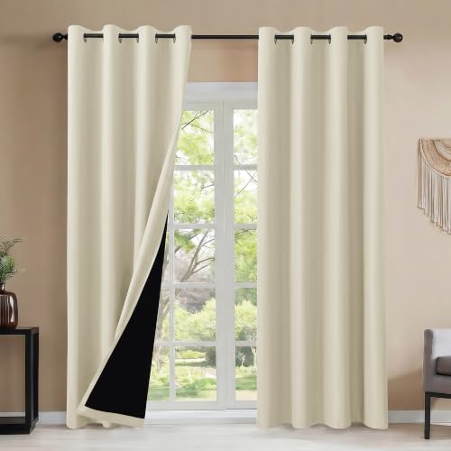 venufab 100% Blackout Curtains 7 Feet Long Set of 2, Beige, 132x213 cm