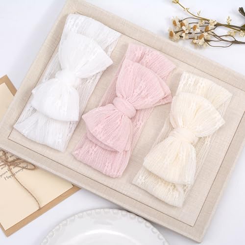 Handmade Baby Headbands Soft Stretchy Nylon Hair Bands with Bows for Newborn Infant Baby Toddler Girls- Pack of 3 (Set-A, 3 Count (Pack of 1))3