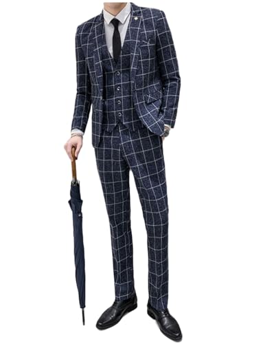 Costume à carreaux haut de gamme tuxedo complet avec gilet de coupe ajustée pour réception