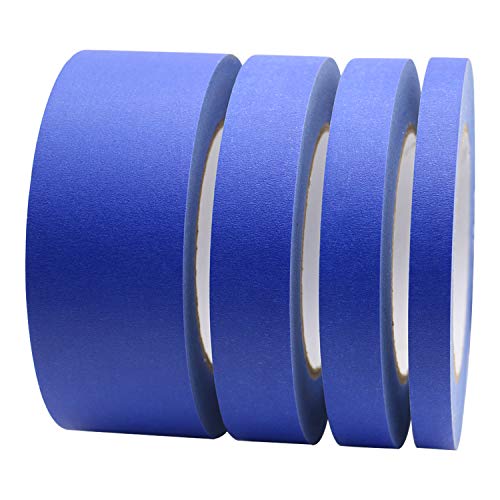 4 Pack Blue Painters Tape, 1/2" 3/4" 1” 2” x 60yds, Multi Size Painting