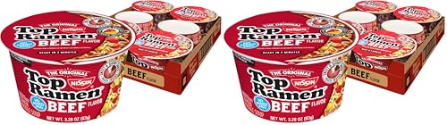 Image of Nissin Top Ramen Bowl Ramen Noodle Soup, Beef, 3.28 Ounce, (Pack of 12)