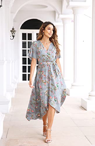 Image of VintageClothing Women's Wrap V Neck Floral Summer Dresses High Low Maxi Casual